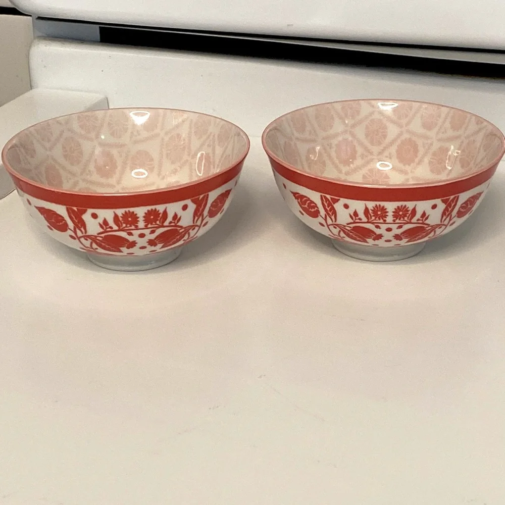 Patina Vie Orange White Ceramic Small Dip Bowls 2pc Set